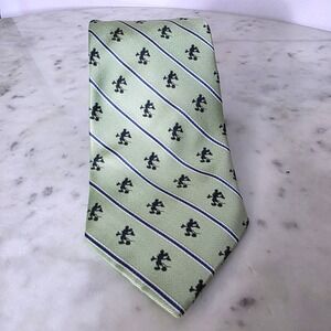 Disney World Tie Green Mickey Mouse Pattern Nvy Blue Stripe Mens Necktie Vintage